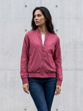 Athleta Amalfi Nylon Bomber Jacket Womens Large Red Lightweight Long Sleeve Wine